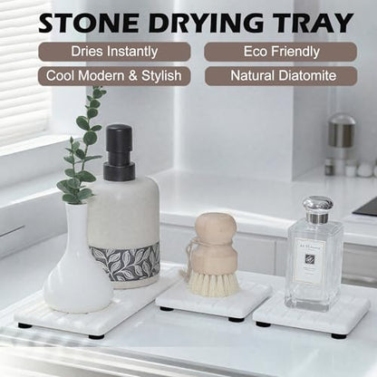 3PCS Stone Drying Tray, Stones Soap Trays, Water Absorbing Stone Tray for Sink, Fast Dry Diatomite Stones Mat, Used for Hand Soaps,Sponge,Toothbrush Holder in Bathroom Counter and Kitchen Sinks - color: 3pcs White 5stripes