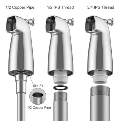 QWORK Metal Tub Spout with Diverter – Fits 1/2" & 3/4" Pipes, Chrome Finish for Tubs, Showers & Bathrooms