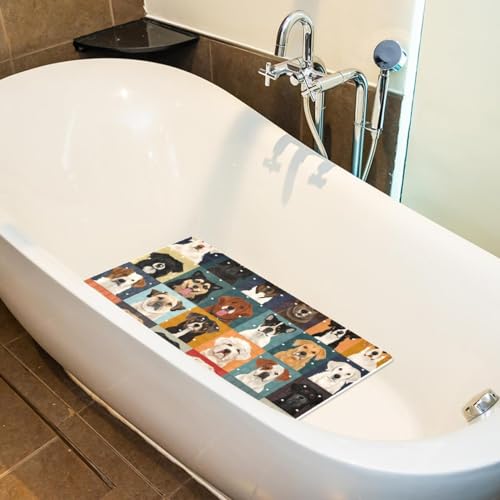 Non Slip Bath Mat for Tub, 15.1 x 26.8 Inch Bathtub Mat Machine Washable Shower Mat with Drain Holes and Suction Cups, Dog Breeds Background - color: Multi 02
