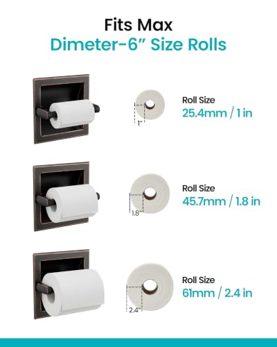 Recessed Toilet Paper Holder Oil-Rubbed Bronze in-Wall, 304 Stainless Steel | Inset Toilet Paper Holder, Spring-Free Pivoting Arm, Space-Saving Flush Mount, Fits Rolls up to 6 in - color: Oil-rubbed Bronze