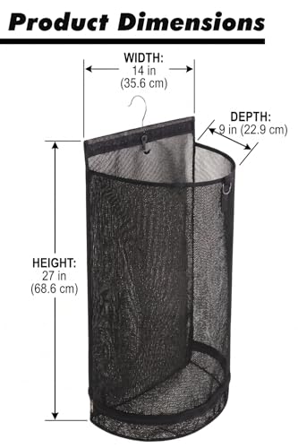 ALYER Hanging Semi Round Storage Mesh Bag,Collapsible Laundry Hamper Basket with Durable Hanger (Black) - color: Black