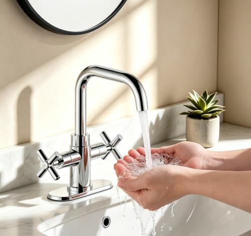 Bathroom Sink Faucet, 4 Inch Single Hole or 3 Hole Centerset Vanity Faucet, 2-Handle Handle Single Hole Bahroom Sink Faucet, Pop Up Drain Oil Rubbed Bronze Finish DF-1265CCH-ORB - color: Polished Chrome