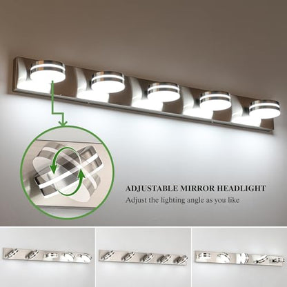 Brushed Nickel Bathroom Light Fixtures Over Mirror, 5-Light Bathroom Vanity Light, LED Dimmable Bath Lights, Modern Dimmable Vanity Lighting with Rotating Lamp Head, 5500K - color: Nickel-Dimmable