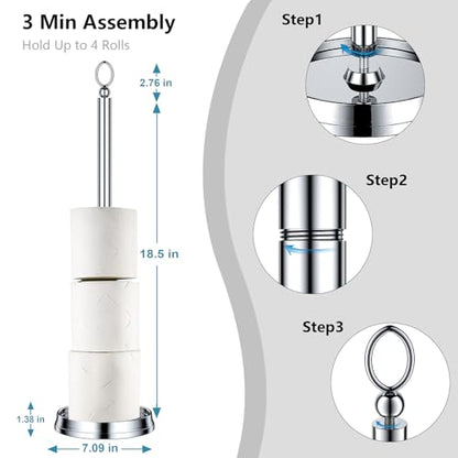 ROLABAM Heavy Weighted Toilet Paper Holder (with Reserve Function) Free Standing Toilet Paper Storage，Spare Toilet Paper Roll Holder Storage Stand for Bathroom Total Height 22.5" ，Chrome - color: Poilshed Chrome