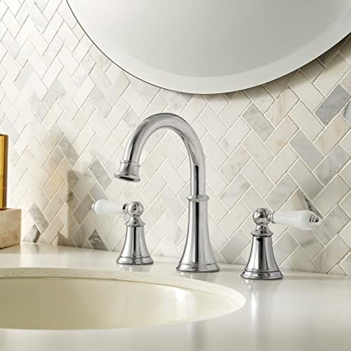 Pfister Courant 8 in Widespread 3 Hole Bathroom Sink Faucet 2 Handle Polished Chrome NSF Certified WaterSense Push & Seal Drain 360 Degree Swivel Spout LF049COPC - color: Polished Chrome, size: (Pack of 1)