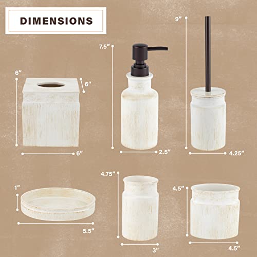 Creative Scents Rustic Luxe Beige 6 Piece Bathroom Accessories Set | Includes Toilet Brush and Holder, Tissue Box Cover, Soap Dispenser, Toothbrush Holder, Tumbler Cup & Soap Dish - style: 6 Piece Set