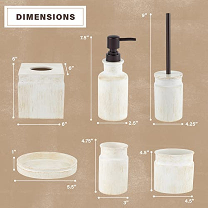 Creative Scents Rustic Luxe Beige 6 Piece Bathroom Accessories Set | Includes Toilet Brush and Holder, Tissue Box Cover, Soap Dispenser, Toothbrush Holder, Tumbler Cup & Soap Dish - style: 6 Piece Set