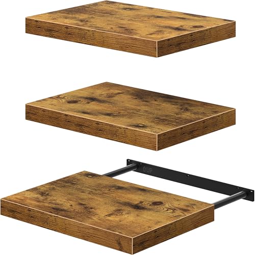 QEEIG 10" Deep Floating Shelves for Wall - 10 x 16 inch Book Shelf Bathroom Bedroom Kitchen Living Room Hanging Bookshelf Farmhouse Set of 3, Rustic Brown (025-40BN3) - color: A. Brown, size: 15.7" x 10"