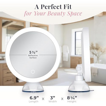 Zadro Zado 8.25-Inch x 6.9-Inch Round LED Lighted Wall Mounted Suction Cup Makeup Mirror with 10X Magnification and Touch Controls (White) - color: White