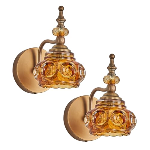 Vintage 2-Pack Wall Sconces Amber Rose Wall Lights Bathroom Vanity Lighting Fixtures, Vanity Light Rust-Proof and Durable for Bedroom Living Room Hallway - color: Amber Rose, size: 1-Light (2-Pack)