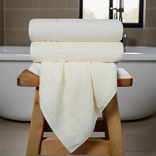 4 Piece Extra Large Bath Towels 30 x 60 Inches, Cream | 100% Cotton, Larger & Lighter Weight, Quicker to Dry, Super Soft and Absorbent, Perfect for Bathroom - color: Cream