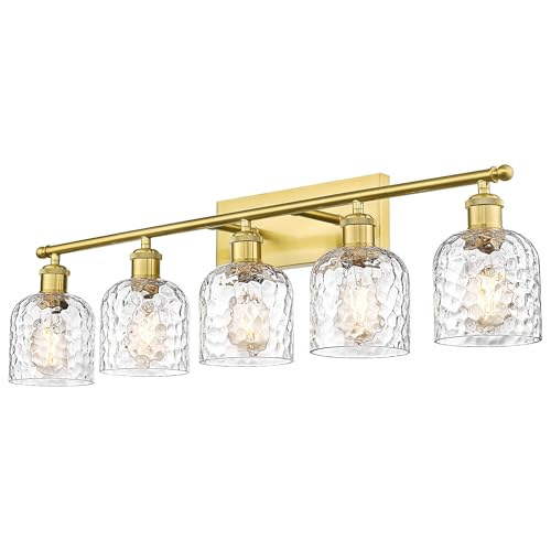 zeyu 34.8'' Gold Bathroom Wall Light, 5 Light Bathroom Vanity Light for Mirror Living Room, Brushed Gold Finish with Clear Hammered Glass, ZJF63B-5W BG - color: Brushed Gold|Hammered Glass, size: 5-Light