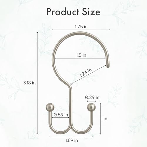 Bathway Nickel Shower Curtain Hooks Ring, 12 Pcs Double Sided Shower Hooks, Rust Proof Metal Shower Hooks for Bathroom, Anti-Drop Shower Rings for Shower Curtain & Liners - color: Nickel, style: Double-layer Shower Hooks