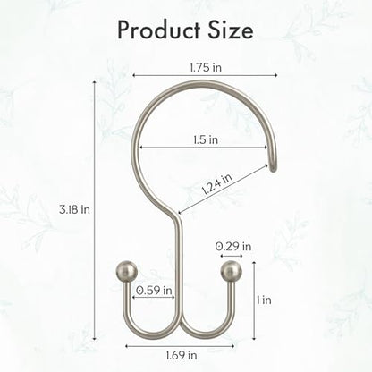 Bathway Nickel Shower Curtain Hooks Ring, 12 Pcs Double Sided Shower Hooks, Rust Proof Metal Shower Hooks for Bathroom, Anti-Drop Shower Rings for Shower Curtain & Liners - color: Nickel, style: Double-layer Shower Hooks