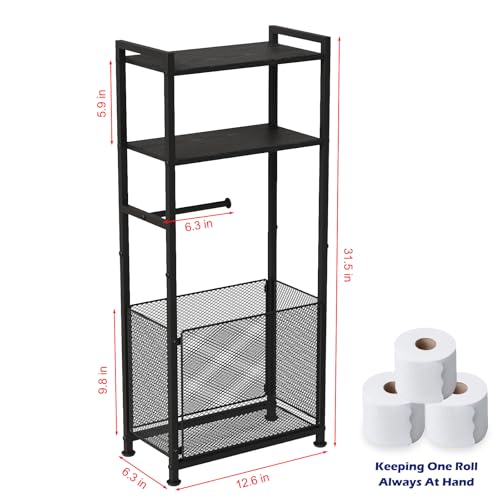 Free Standing Toilet Paper Holder Stand with Shelf, Bathroom Tissue Storage Stand Toilet Roll Dispenser Storage Rack for Phone, Wet Wipe, Bathroom Storage and Organizer Shelf for Small Space