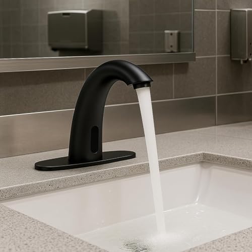 Touchless Bathroom Sink Faucet - Automatic Motion Sensor - Battery Operated for Commercial Lavatory Bathroom, Matte Black - color: Matte Black