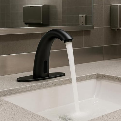Touchless Bathroom Sink Faucet - Automatic Motion Sensor - Battery Operated for Commercial Lavatory Bathroom, Matte Black - color: Matte Black