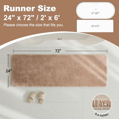 TYUU Bathroom Runner Rug, Ultra Soft Long Bath Mat Super Absorbent Quick Dry Bathroom Runner Rugs 24 x 72 Non Slip Washable, Beige 24" x 72" - color: Beige, size: 24" x 72"