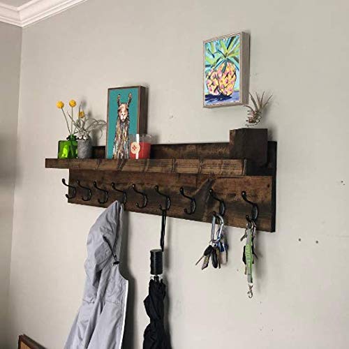 Coat Rack with Shelf Wall Mounted with Storage (Choose Your Length) Towel Rack Entryway Organizer Key Hooks (36" L (9 Hooks)) - size: 36"L (9 hooks)