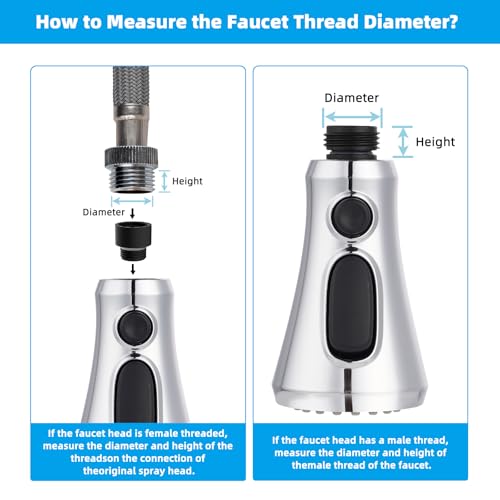 Hibbent Pull Down Kitchen Faucet Head Replacement, NSF/ANSI/CAN 61 & CUPC Certified 3-Function Sink Spray Nozzle with 15 Adapters Compatible with Moen, Delta, Kohler Faucets, Chrome - color: Chrome, style: 1.8 Gallon Per Minute