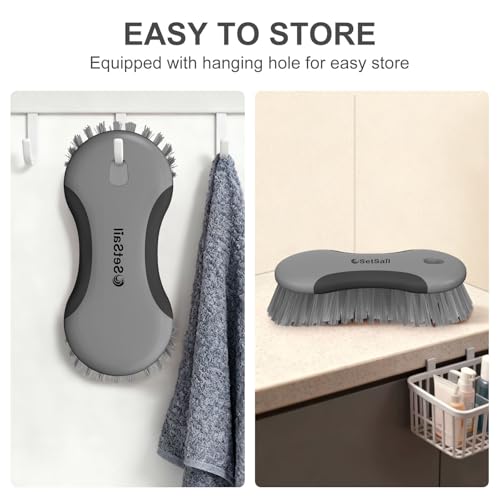 SetSail Multi-Purpose Scrub Brush of 2 Pack, Black Grey | Stiff Bristles Cleaning Brush with Non-Slip Grip Heavy Duty Scrub Brushes for Cleaning Bathroom Kitchen Tile Bathtub Sink - color: Black Grey