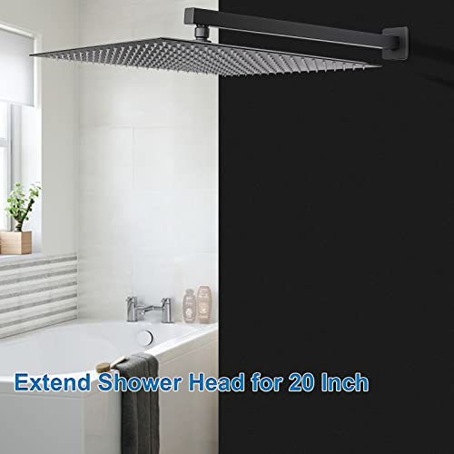 Shower Arm, Rain Shower Head Extension Extender, With Flange and Teflon Tape, Made of Thicken Stainless Steel for Bathroom Rainfall Shower (20 Inch, Matte Black) - color: Matte Black, style: 20 Inch