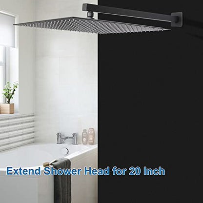 Shower Arm, Rain Shower Head Extension Extender, With Flange and Teflon Tape, Made of Thicken Stainless Steel for Bathroom Rainfall Shower (20 Inch, Matte Black) - color: Matte Black, style: 20 Inch