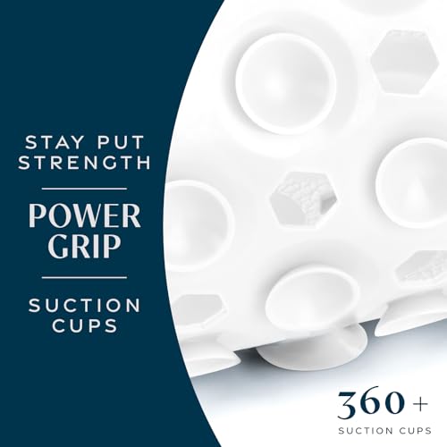 SlipX Solutions 39"x16" Power Grip Non Slip Bathtub Shower Mat, White | Stronger Wet Surface Protection, Soft Under Foot, 265+ Suction Cups, Large Drainage Holes - color: Solid White