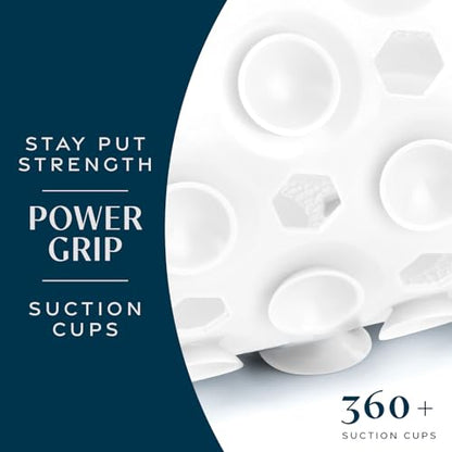 SlipX Solutions 39"x16" Power Grip Non Slip Bathtub Shower Mat, White | Stronger Wet Surface Protection, Soft Under Foot, 265+ Suction Cups, Large Drainage Holes - color: Solid White