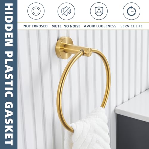 Brushed Gold Bathroom Accessories Set, 2-Piece, 304 Stainless Steel | Practical Bathroom Hardware Set for Bathroom Restroom Sink, Rotatable Towel Ring, Open-arm Toilet Paper Holder, Wall Mounted - color: Brushed Gold Round Shape