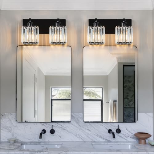 Modern Bathroom Vanity Light 2-Lights Plating Black Crystal Bathroom Wall Light Vanity Light Fixtures - color: Plating Black Straight, size: 2-light