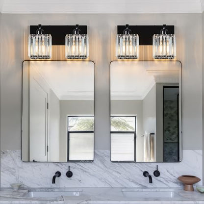 Modern Bathroom Vanity Light 2-Lights Plating Black Crystal Bathroom Wall Light Vanity Light Fixtures - color: Plating Black Straight, size: 2-light