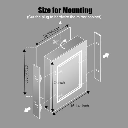 High-End Led Medicine Cabinet,Lighted Medicine Cabinet,3 Colors&Dimmable,Demister,Lighted Glass Shelf,USB Shaver Socket.Surface Mount or Recess Mount,16×24inch - size: 16×24inch