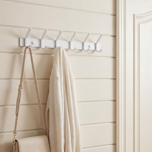 WEBI Coat Rack Wall Mount,Coat Hooks Wall Mounted,Coat Hanger Wall Hook Rack,6 Hooks for Hanging Coats,Jacket,Hats,Clothes,White - size: 6 Hooks