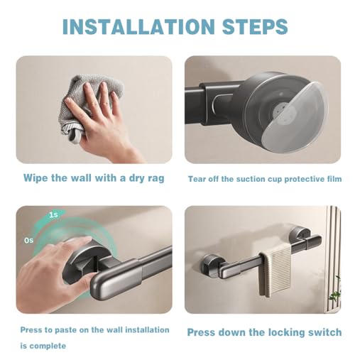 Suction Cup Grab bar for Shower，Suction Cup Shower Grab Bars,11.8″, 2-Pack | No drilling, no glue damage to walls. Simply press to lock the suction cup, easy to install and reposition whenever you want - color: Gray 30cm 2pcs