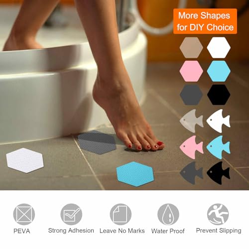 HARFINGTON 12pcs Non-Slip Bathtub Stickers Set 3.15" Hexagon Shower Floor Sticker PEVA Anti-Slip Adhesive Appliques with Scraper for Bathroom Kitchen Treads Stairs Swimming Pool, Blue - color: Blue