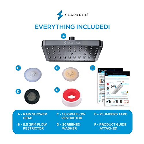 SparkPod Rain Shower Head, 8 Inch Square, Charcoal Grey Finish | High Pressure Shower Heads, 90 Nozzles, Adjustable Showerhead, No Tools Needed, Universal Connection - color: Charcoal Grey, style: 8 Inch Square