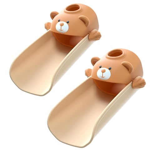 SKYROKU Faucet Extender for Toddlers with Temperature Sensor, Cute Bear | Sink Extender for Kids Hand Washing, Fits Most Standard Bathroom Kitchen Faucets (Not for Pull-Out or Extra Wide) - color: Brown 2Pack