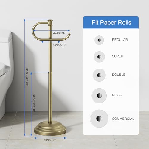 RUMOSE Toilet Paper Holder Stand for Floor Free Standing, Antique Brass | Bathroom Freestanding Toilet Tissue Roll Holder with Storage, Adjustable 17-25 Inch, Rustproof, SUS304 Stainless Steel - color: Antique Brass