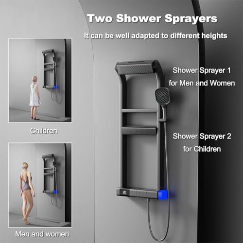 Shower Panel Tower Systems with Shelf,6 Functions Piano Key Design,Thermostatic Shower Set w/Adjustable Body Jets for Home (Grey) - color: Gray
