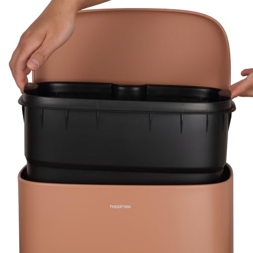 happimess Curtis 8 Gal Step Trash Can Soft Close 25", Clay Rose | Iron Construction, Satin Finish, Removable Liner, Steel Pedal, 20 Trash Bags Included, Kitchen Office Bin - color: Clay Rose