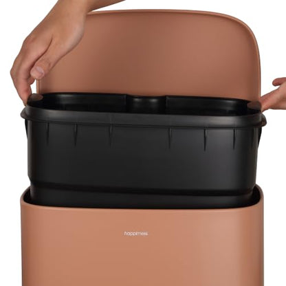 happimess Curtis 8 Gal Step Trash Can Soft Close 25", Clay Rose | Iron Construction, Satin Finish, Removable Liner, Steel Pedal, 20 Trash Bags Included, Kitchen Office Bin - color: Clay Rose