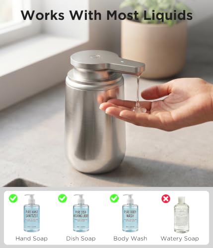 Newise Automatic Liquid Soap Dispenser Touchless - 10.5 Oz, Stainless Steel | 2 Adjustable Dispensing Modes, Self-Cleaning, Rechargeable Dish and Hand Soap Dispenser for Kitchen and Bathroom Countertop - size: Liquid