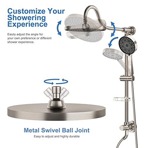 Tearel 9 Inches Rainfall Shower Head and Handheld Showerhead Combo Shower System with Slide Bar, Brushed Nickel - color: Brushed Nickel