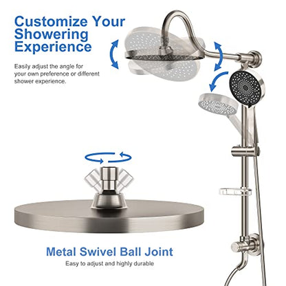 Tearel 9 Inches Rainfall Shower Head and Handheld Showerhead Combo Shower System with Slide Bar, Brushed Nickel - color: Brushed Nickel