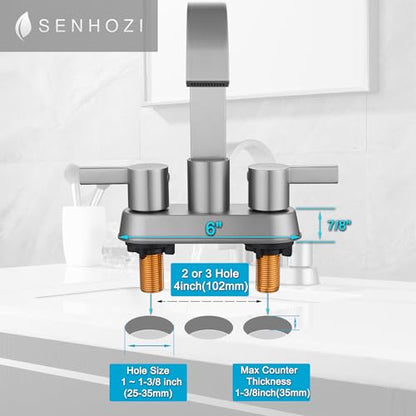 4 Inch Centerset Bathroom Faucets, Brushed Nickel Bathroom Faucet | Overflow Pop Up Drain, Modern Vanity Faucet, Deck Mount Bathroom Faucet 3 Hole - color: Brushed Nickel