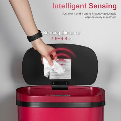 FDW Garbage Can 13 Gallon 50 Liter Kitchen Trash Can for Bathroom Bedroom Home Office Automatic Touch Free High-Capacity with Lid Waste Bin - color: Red, style: Plastics