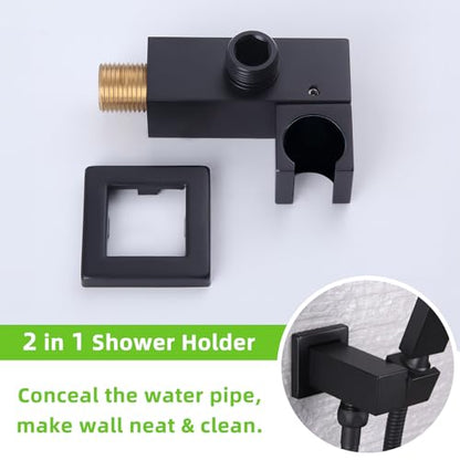 Angle Simple Wall Union with Hand Shower Holder, Male 1/2" IPS, Matte Black | Brass Wall Mount Supply Elbow with Adjustable Shower Wand Bracket, Shower Elbow with Male Water Outlet, Hose Connector - color: Matte Black