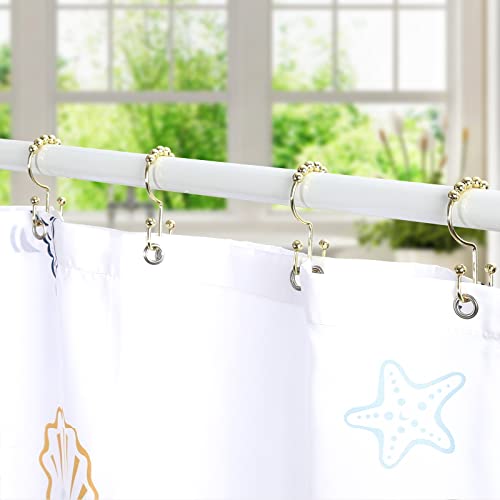 Shower Curtain Hooks Rings, Stainless Steel Gold Shower Curtain Hooks Rust Proof, Free Sliding Double Shower Hooks for Shower Curtains & Liners (Gold) - color: Gold
