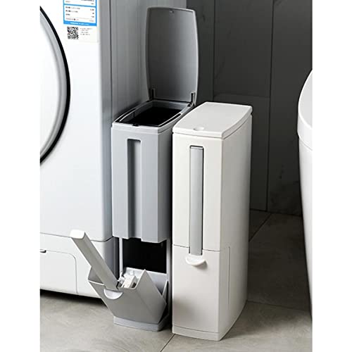 Slim Bathroom Trash Cans with Lid 4.4 Inches Wide/0.7 Gallon(3 Liters), Small Narrow Lidded Bathroom Trash Can with Toilet Brush for RV Camper, Tiny Garbage Can RV Accessories for Inside(Grey) - color: Grey